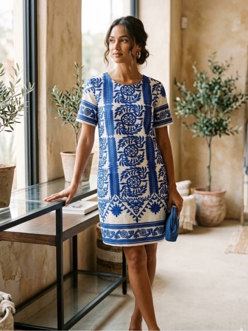 Lulus blue and white shift dress, size medium
